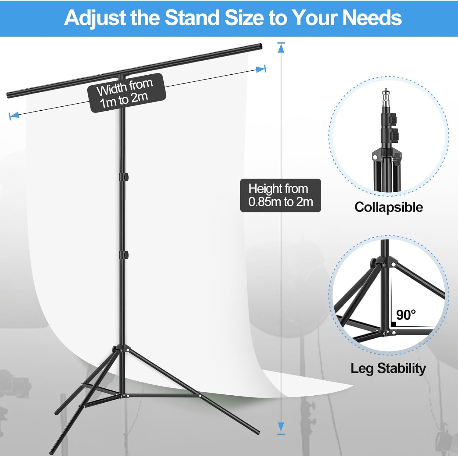 EMART White Photography Backdrop Kit | 1.5x2m Fabric & 2x2m Stand