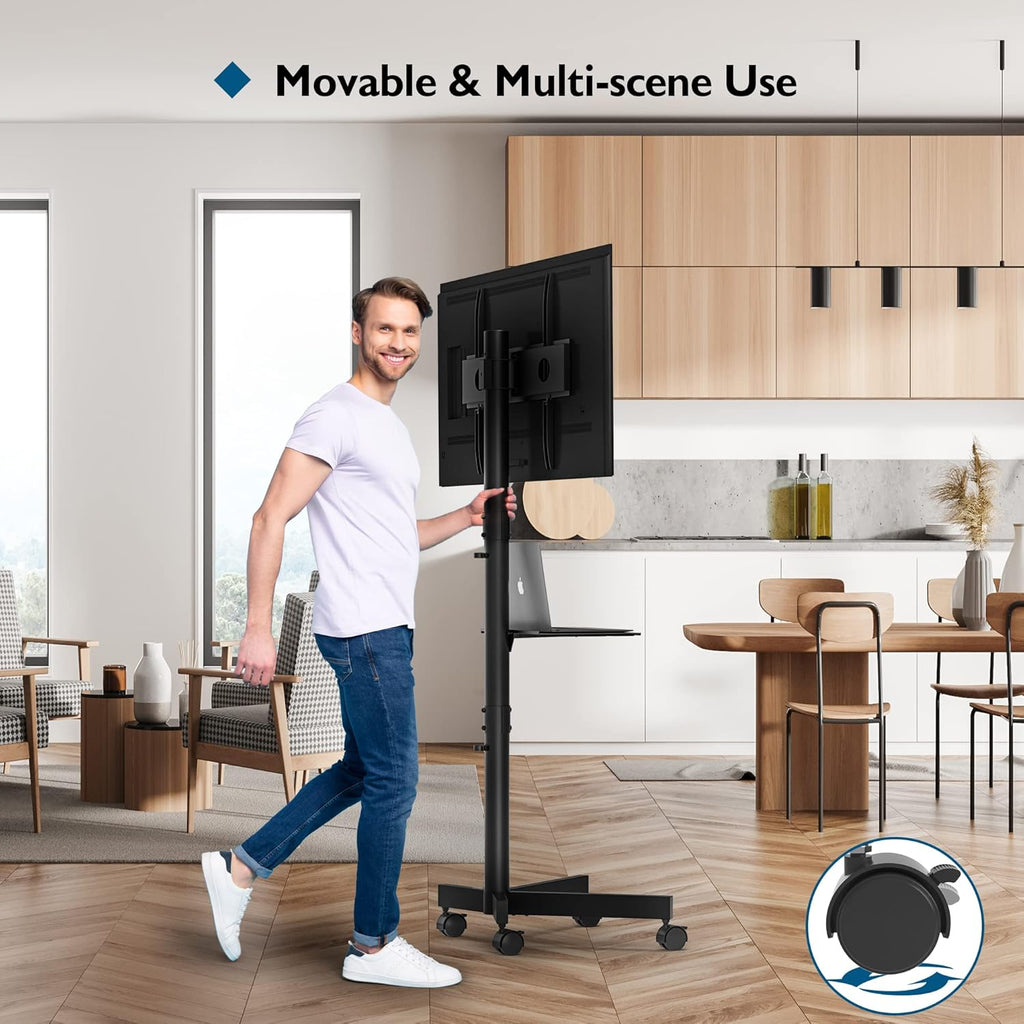 BONTEC Mobile TV Stand on Wheels | 23-60 Inch Height Adjustable Cart
