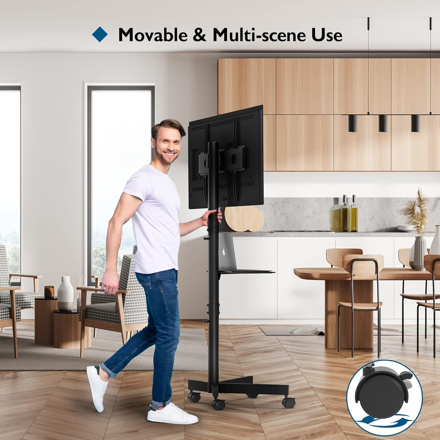 BONTEC Mobile TV Stand on Wheels | 23-60 Inch Height Adjustable Cart
