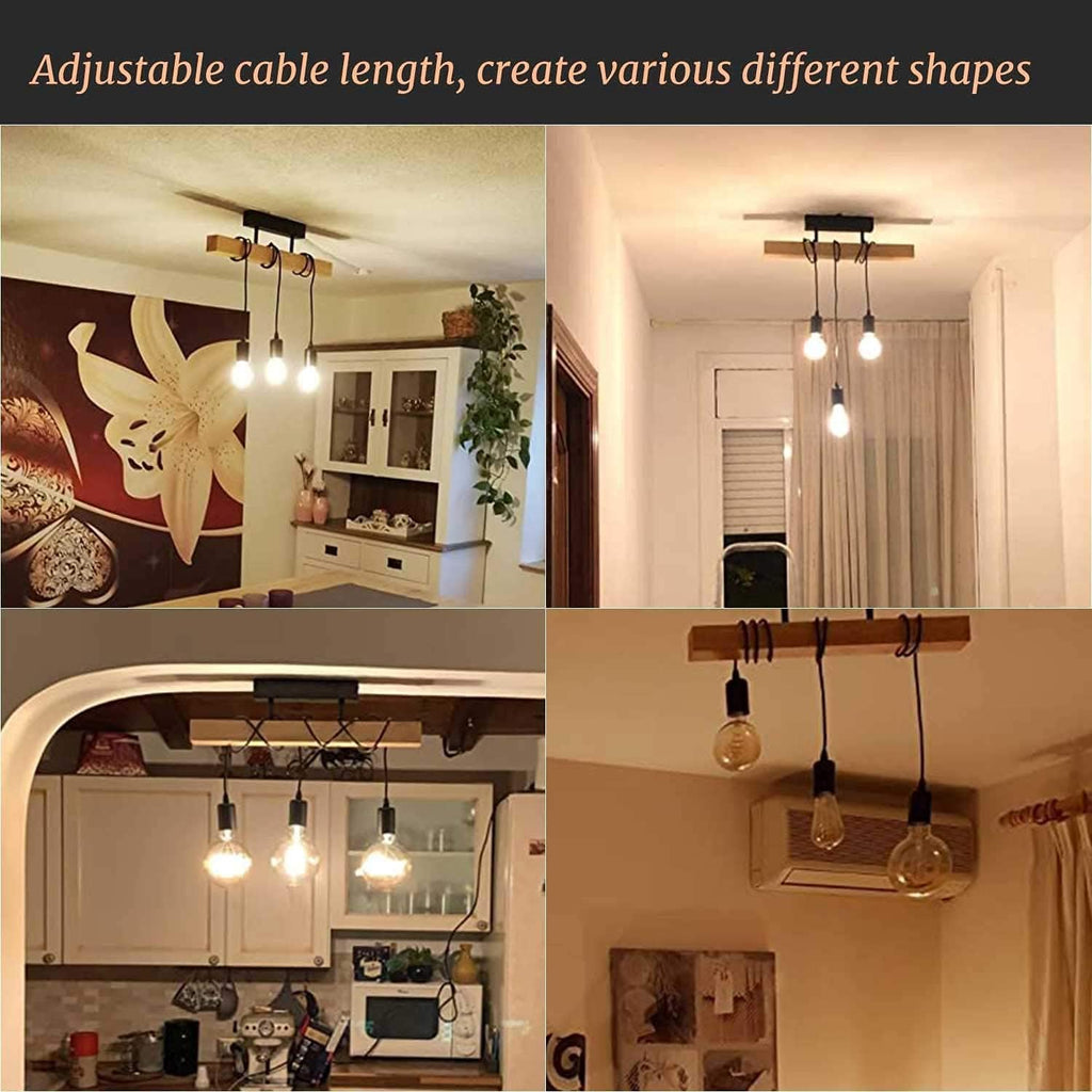 Lightess 3-Head Wood Pendant Light – Vintage Industrial Ceiling Fixture