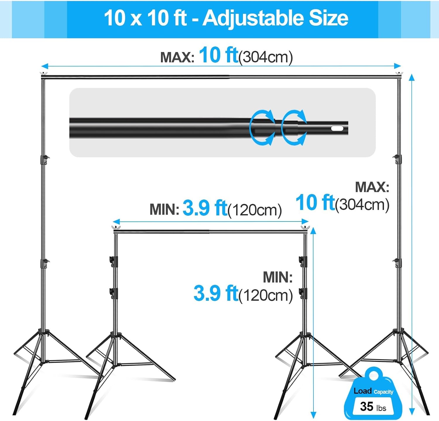 EMART Heavy Duty Backdrop Stand - 3x3m Adjustable Photography Frame Kit