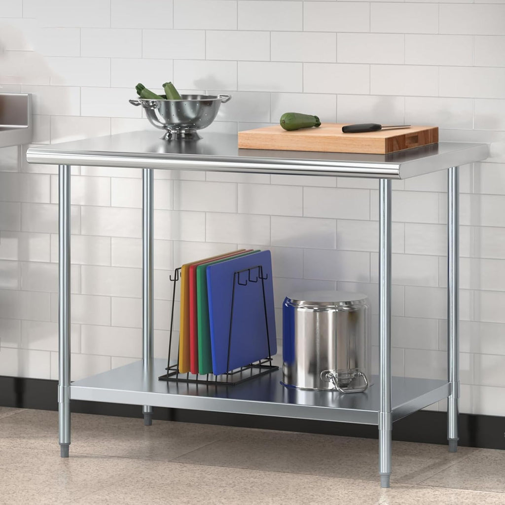 Nisorpa Stainless Steel Kitchen Prep Table with Undershelf - 90x60cm