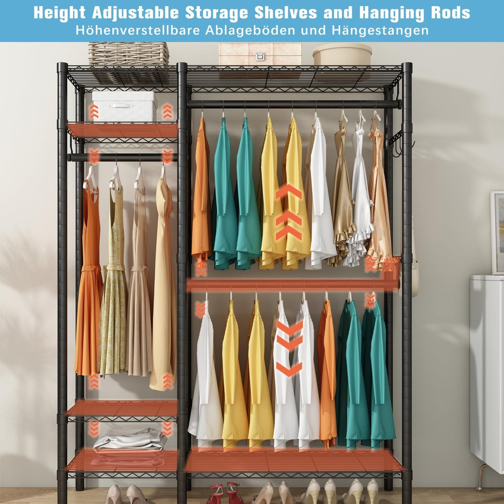 KZOBYD Heavy Duty Metal Clothes Rack | 3 Rods & 4 Adjustable Shelves
