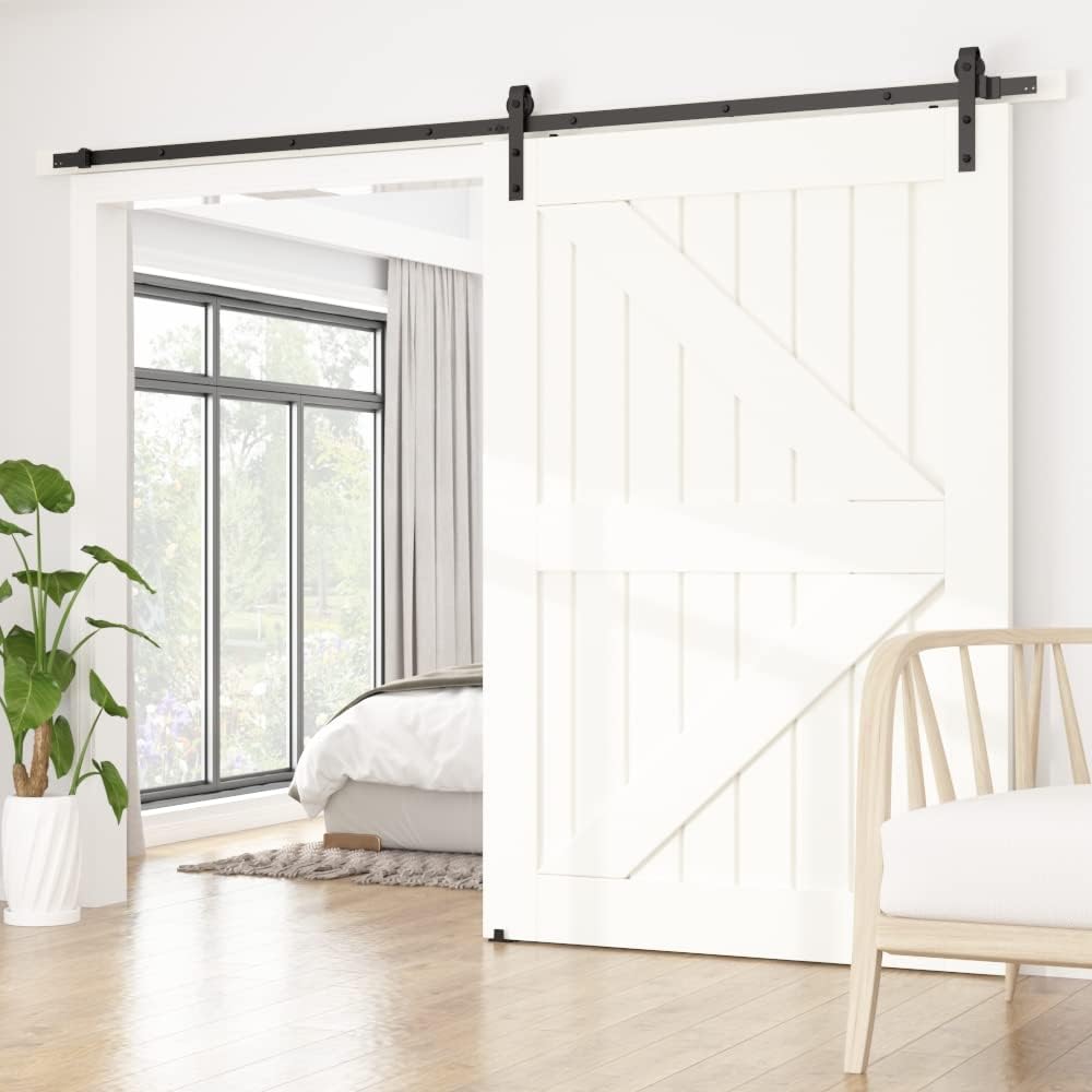 SANKEYTEW 8FT Heavy Duty Sliding Barn Door Kit | Black Carbon Steel