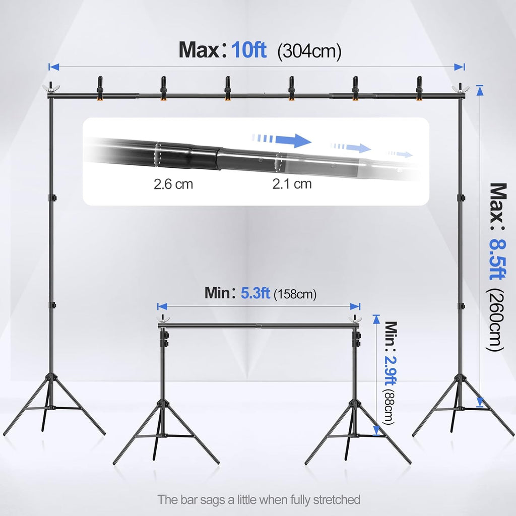 EMART Backdrop Stand - 3x2.6m Adjustable Photo Studio Support Kit