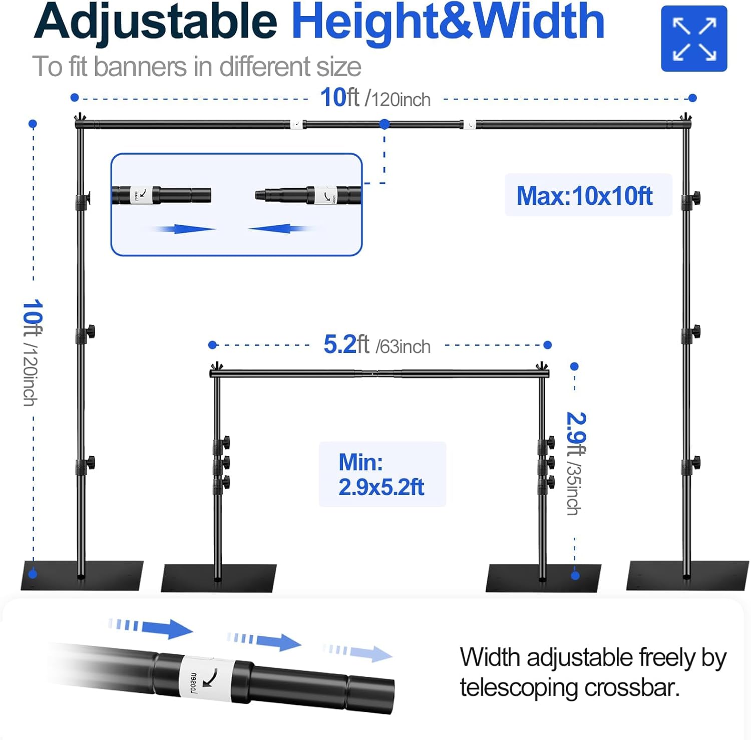 EMART 10x10ft Heavy Duty Backdrop Stand | Adjustable Metal Support Kit