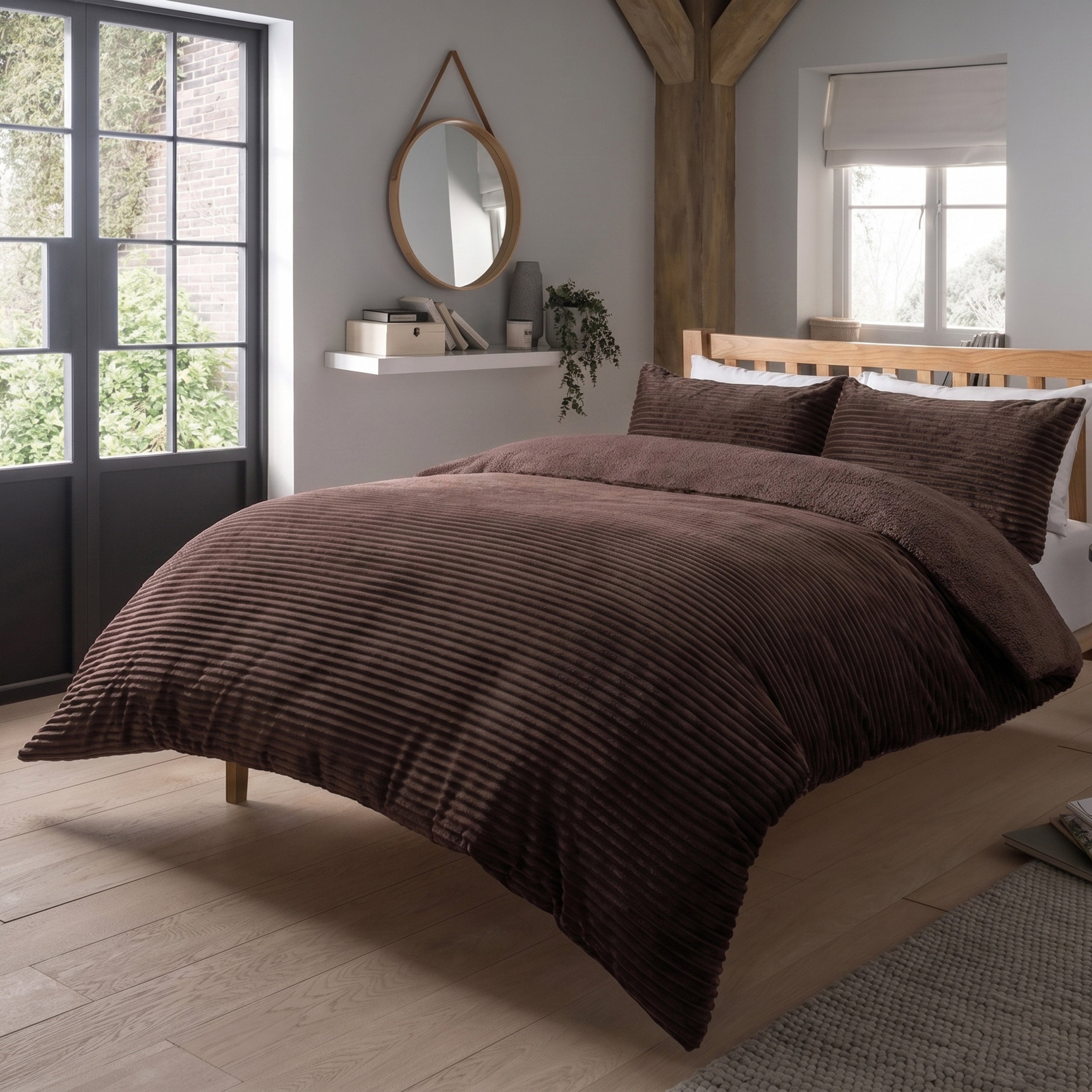 OLIVIA ROCCO Ribbed Fleece Reversible Teddy Duvet Set – Soft Winter Bedding