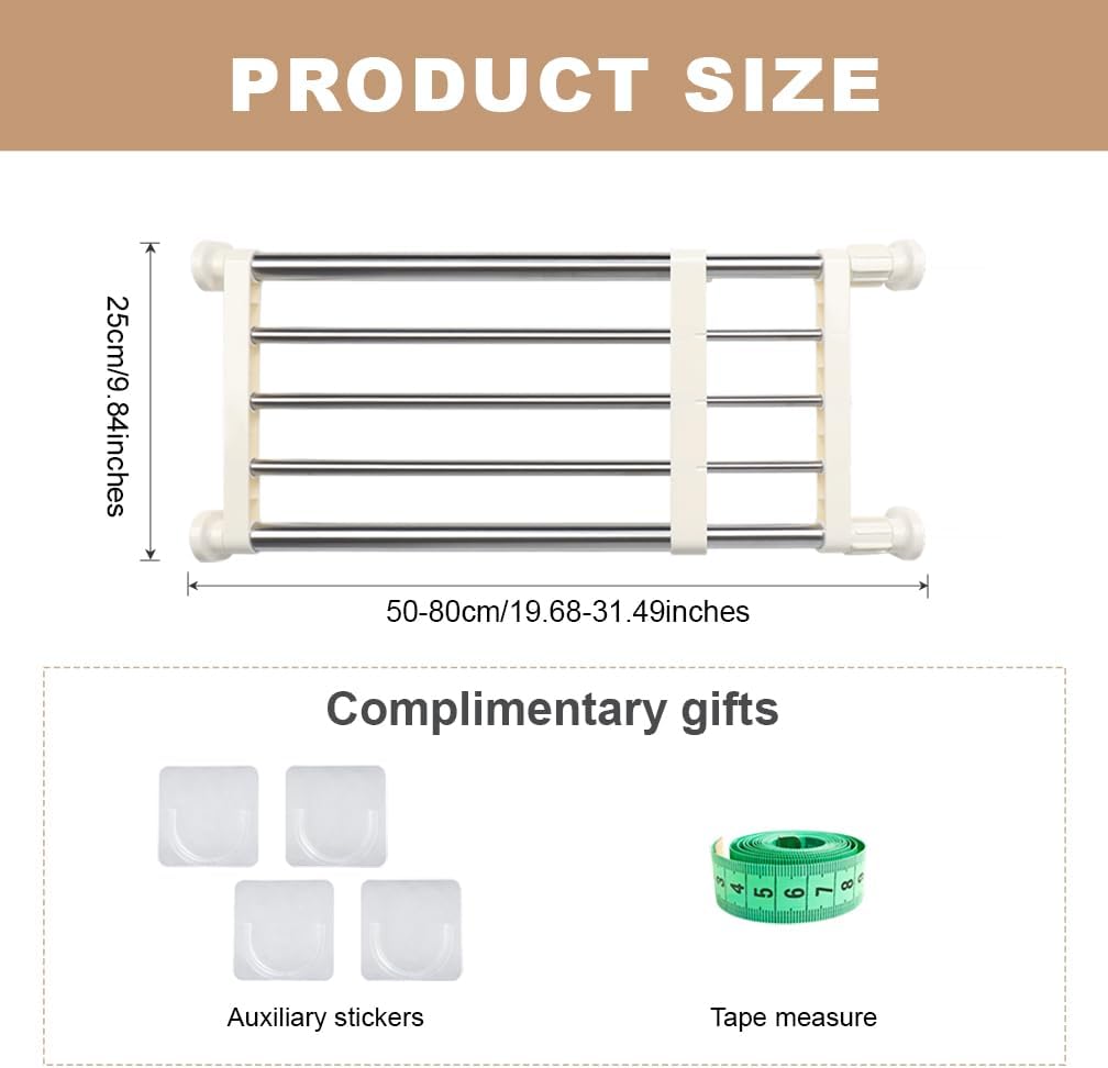 Hershii Tension Shelf Expandable Closet Organizer Rack, 50–80cm