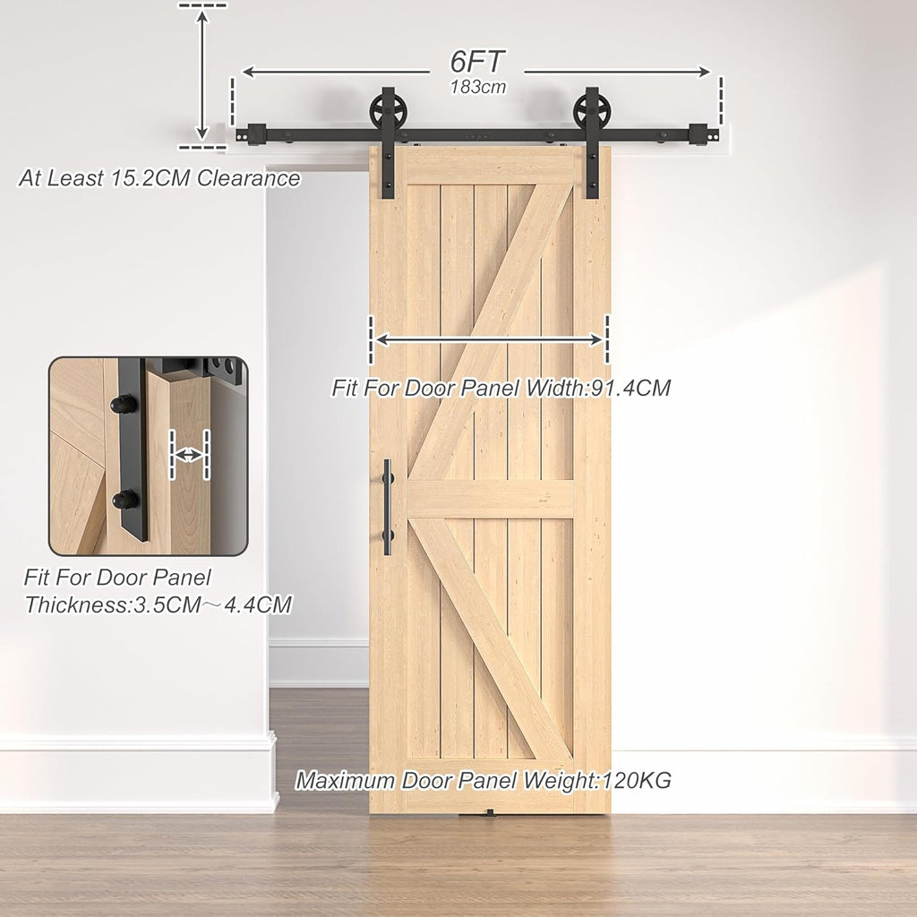 SANKEYTEW 6FT Sliding Barn Door Kit – Heavy Duty Carbon Steel Track