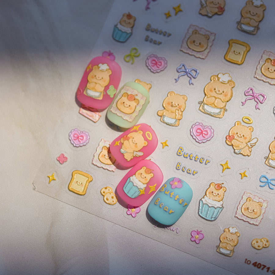 LuLuFun Studio Butter Bear 5D Nail Deco Sticker - DIY Nail Art Decals