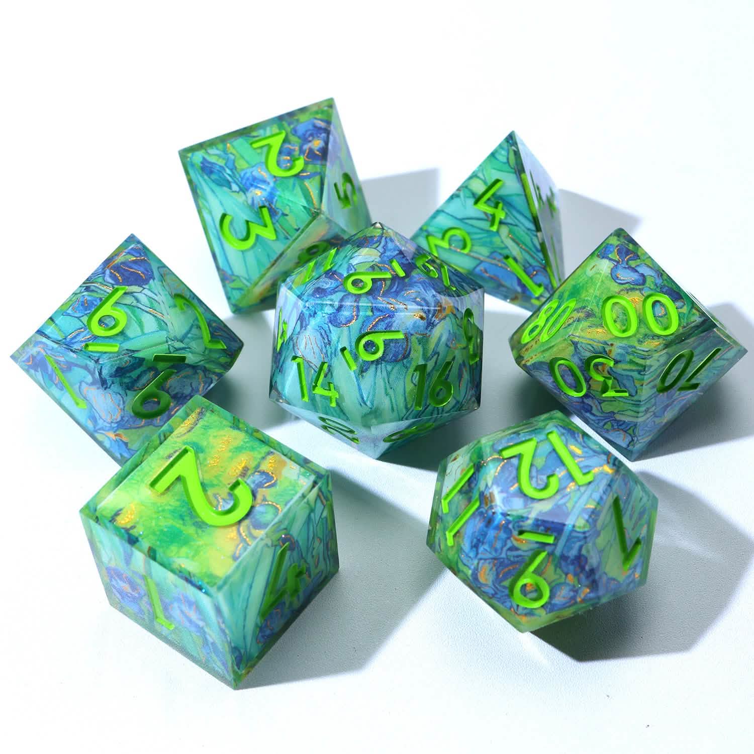 Bluemorn Grove | Sharp Edge Dice | Resin | 7 Piece Set
