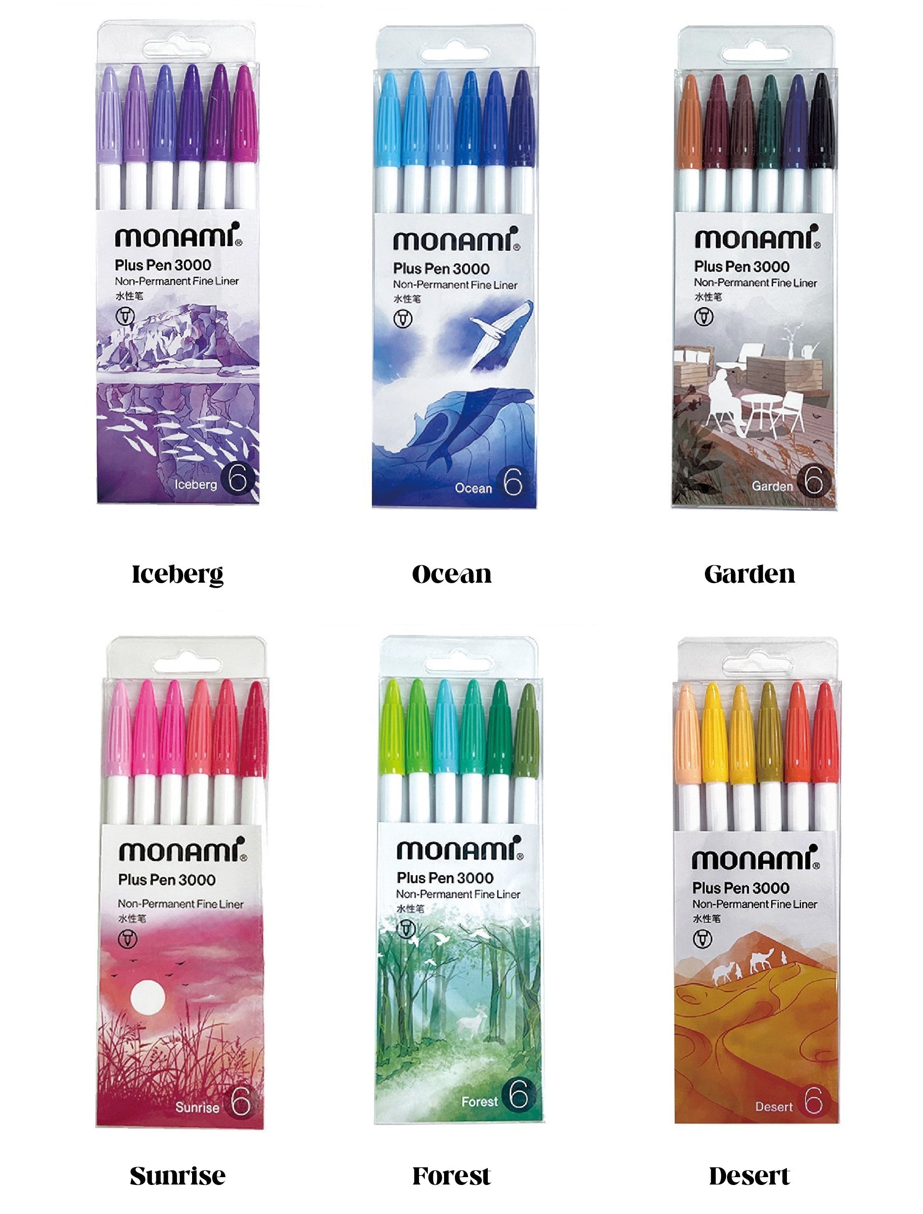 Monami Plus Pen 3000 Set | 0.4mm Fine Liner Journaling Pens - 6 Pcs