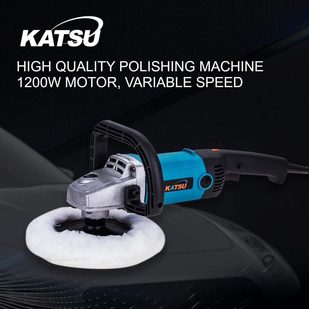 KATSU 1200W Car Polisher & Rotary Buffer Kit with 20PCS Sponge Set