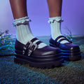 Koi Damona Trident Black Platform Mary Janes with Ornate Buckles