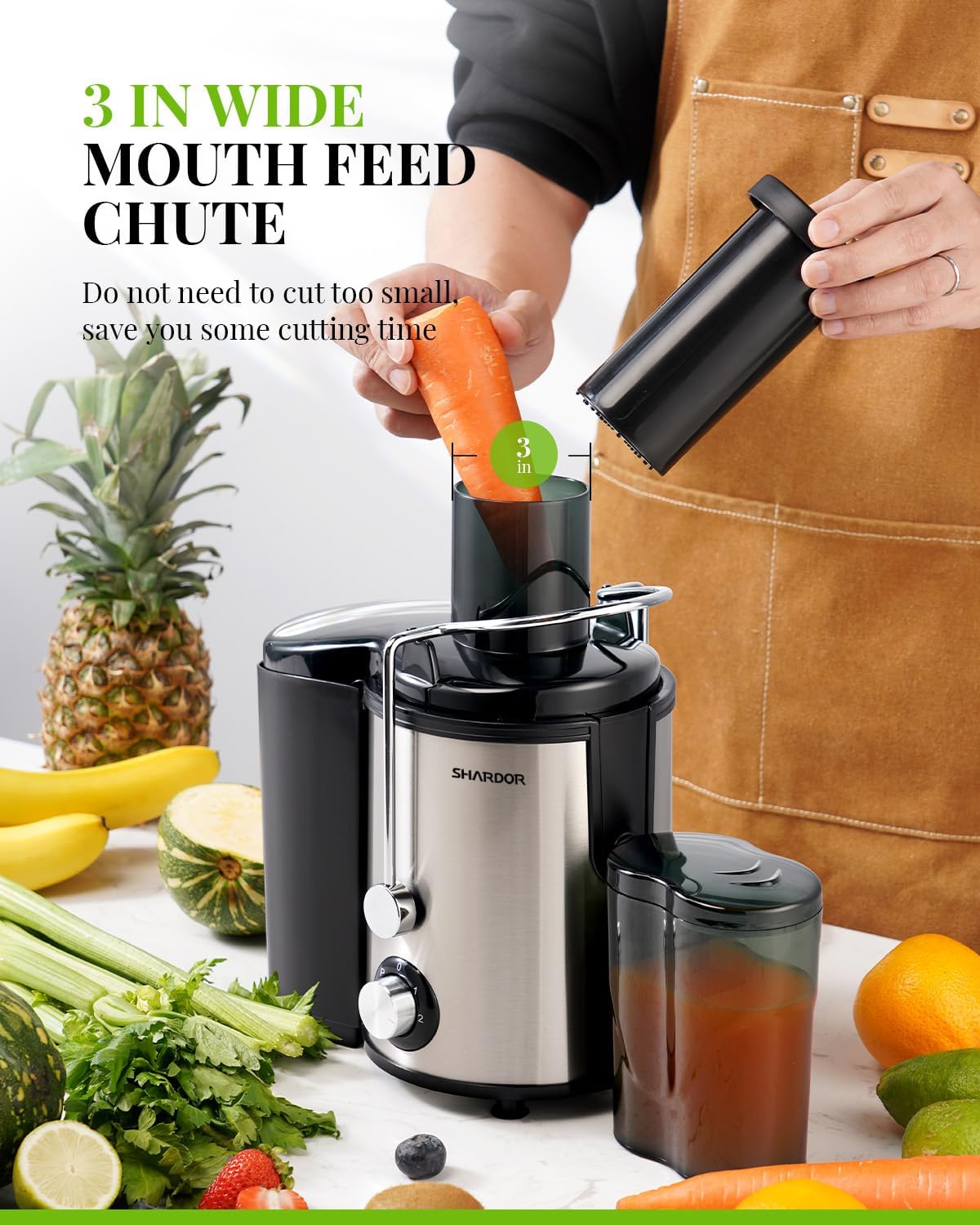 SHARDOR 800W Centrifugal Juicer Machine | 3-Speed Stainless Steel Extractor