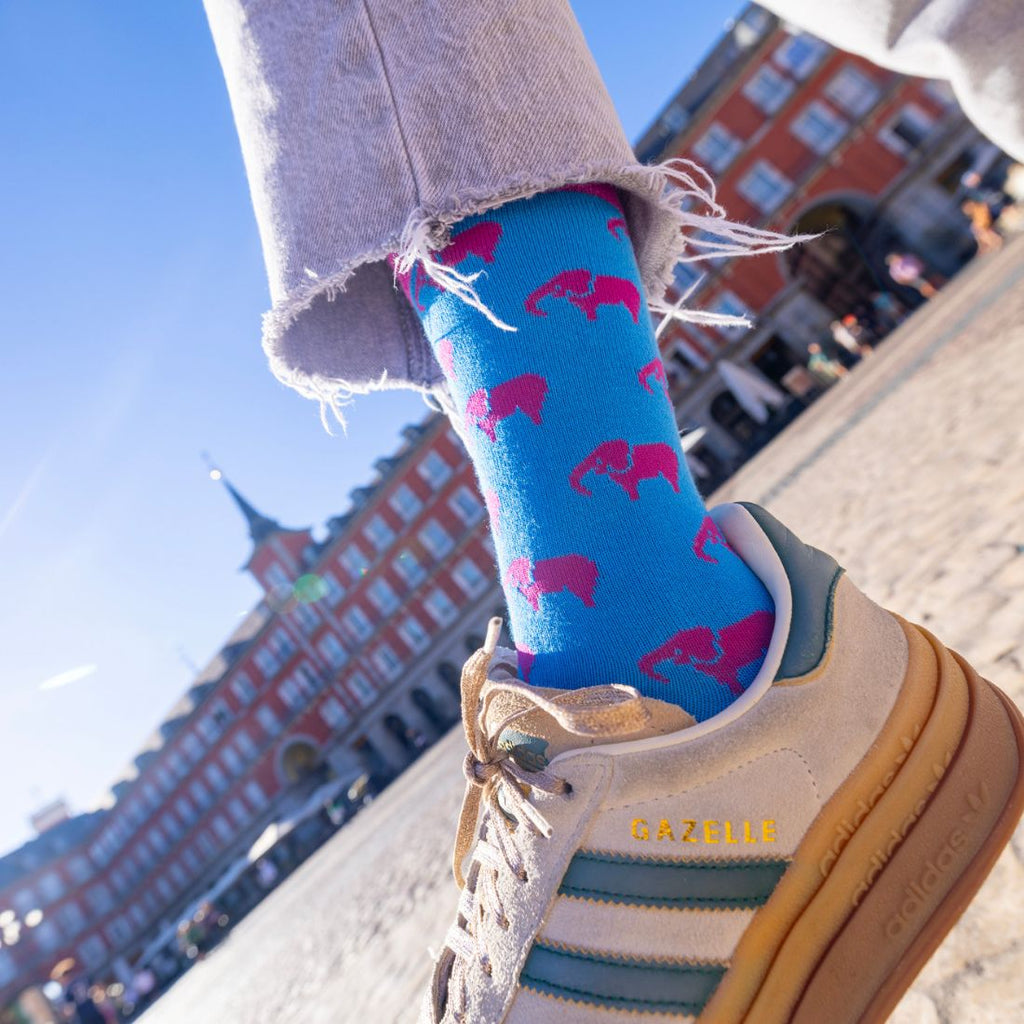 Swole Panda Elephant Bamboo Socks – Blue & Pink Sustainable Men's Socks