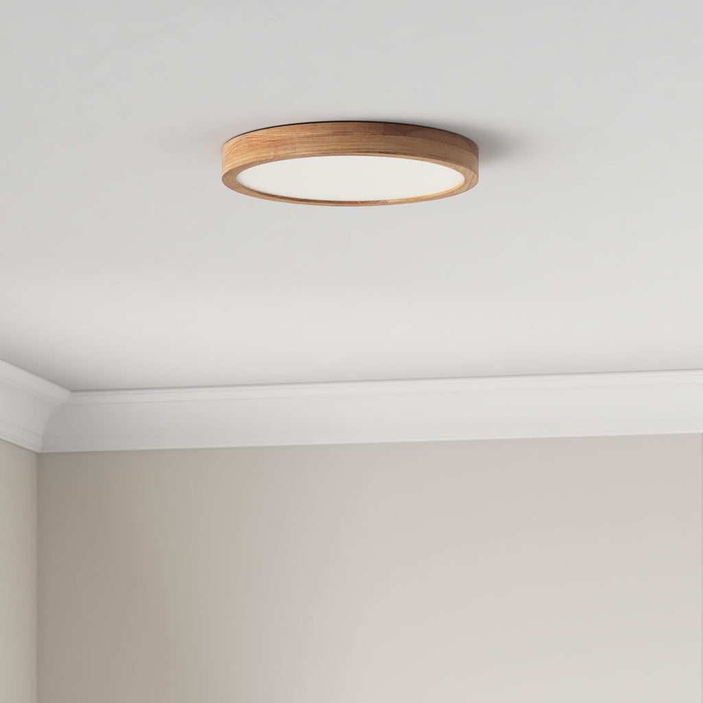 Schindora Wooden LED Ceiling Light – 20W Oak Flush Mount 4500K Ø30cm