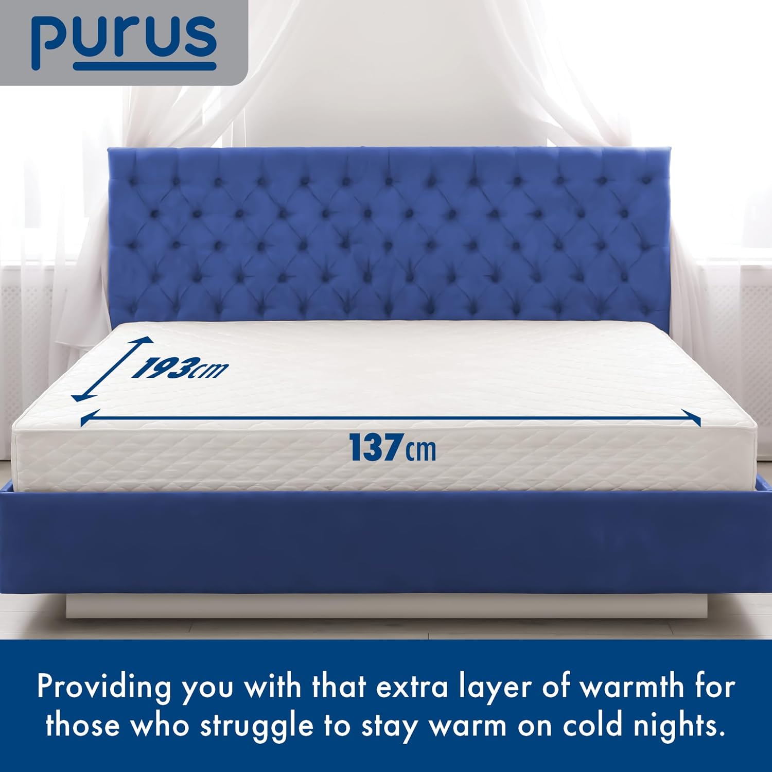 Purus Double Electric Blanket | 3 Heat Settings | Soft Polyester 193x137cm