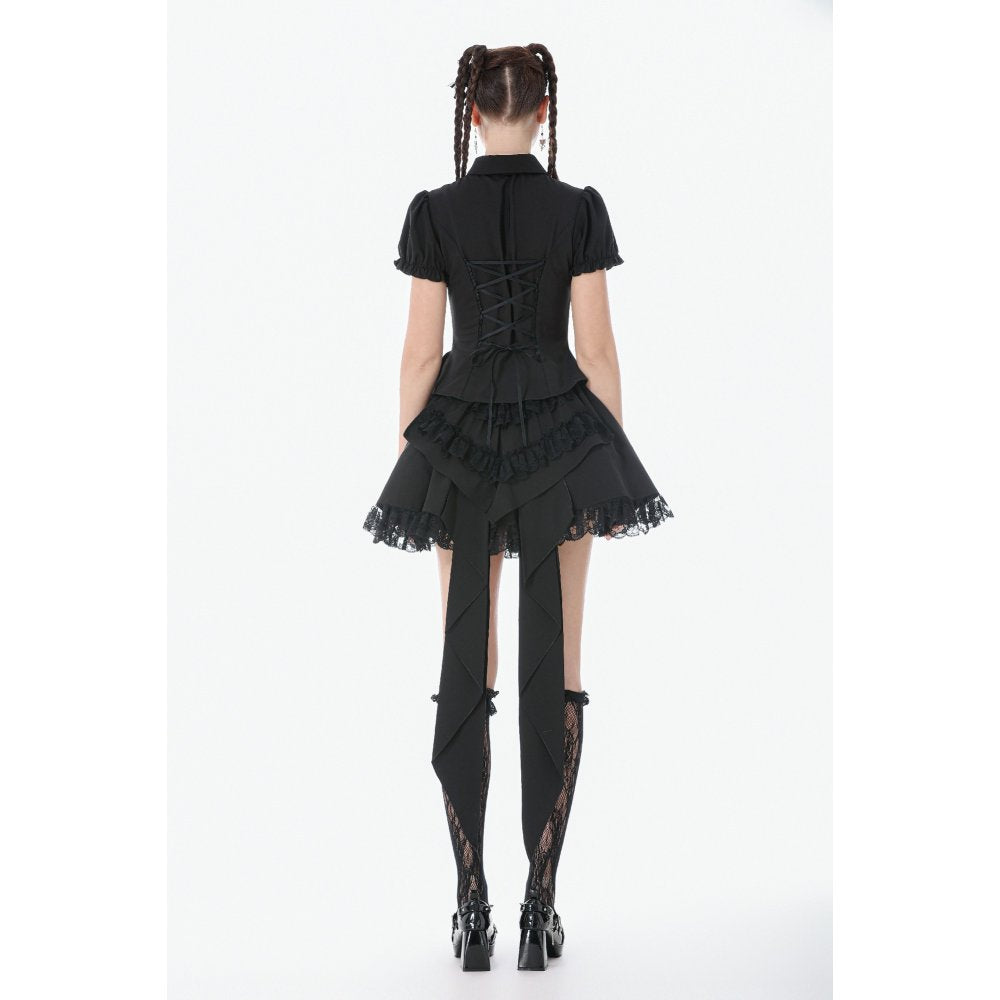 Dark In Love Beatrix Black Satin Ruffled Lace Goth Overskirt