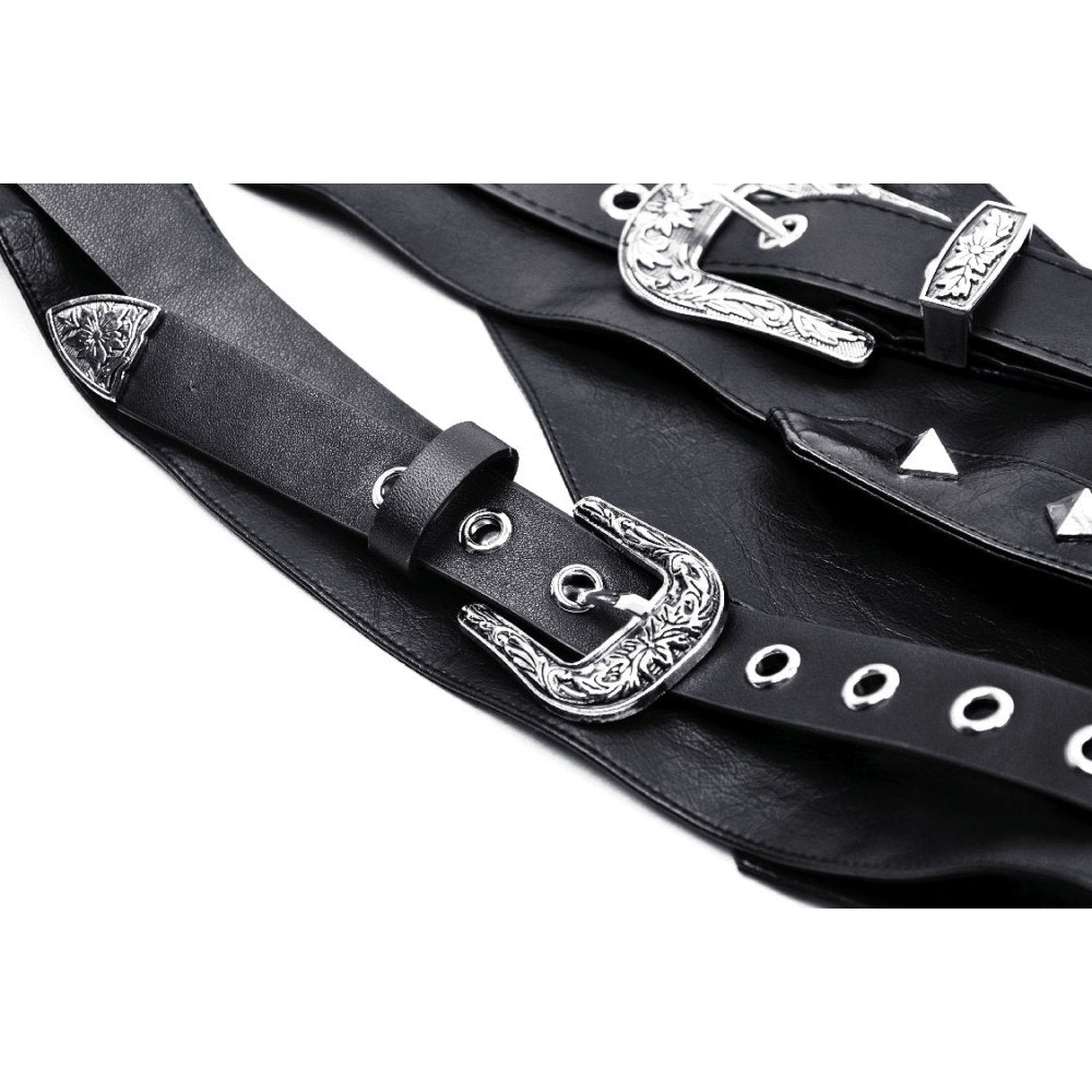 Dark in Love Elvira Goth Waist Belt – Layered Black Faux Leather