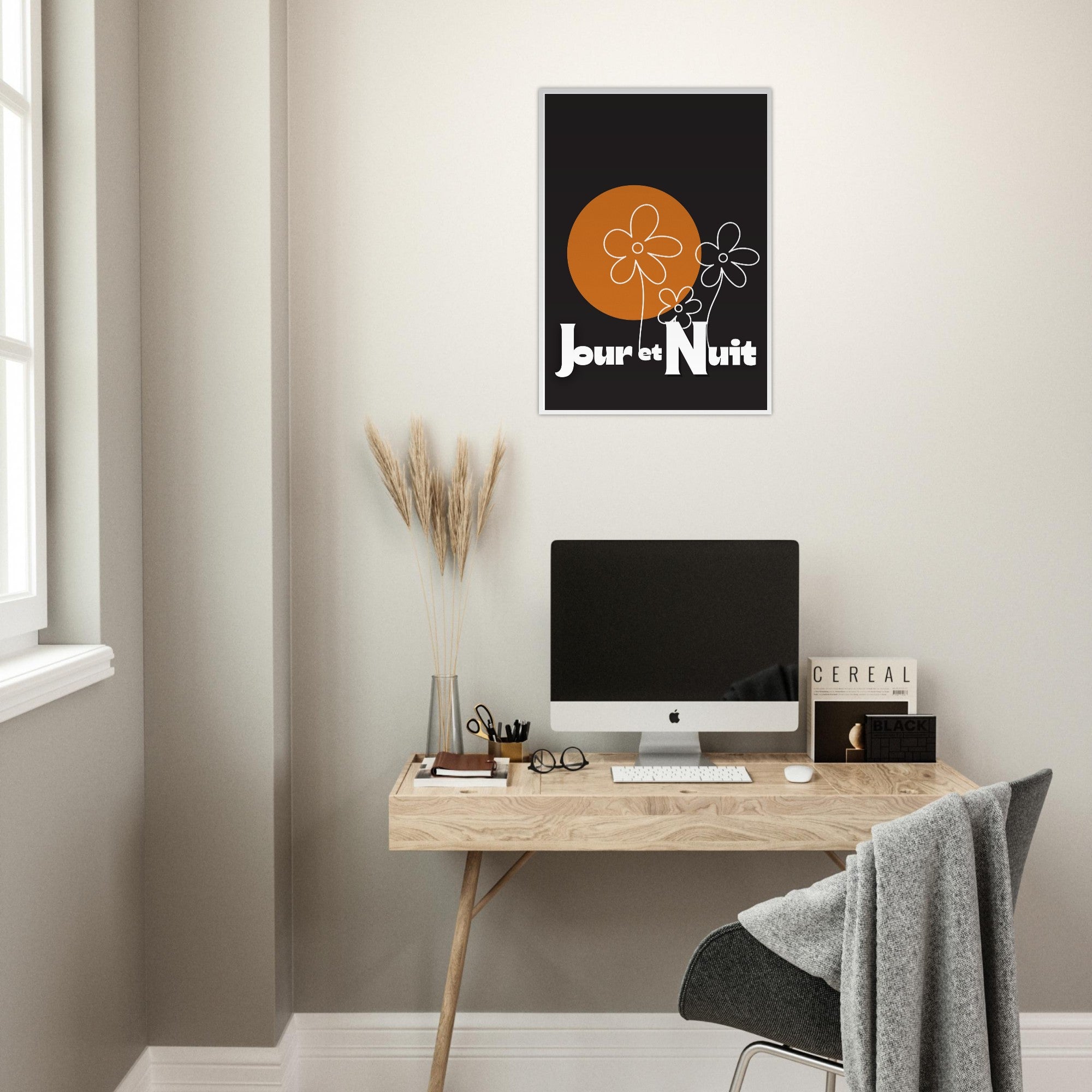 Day & Night Modern Boho Wall Art - Framed Poster, Ready to Hang - Bohemian Decor Gift