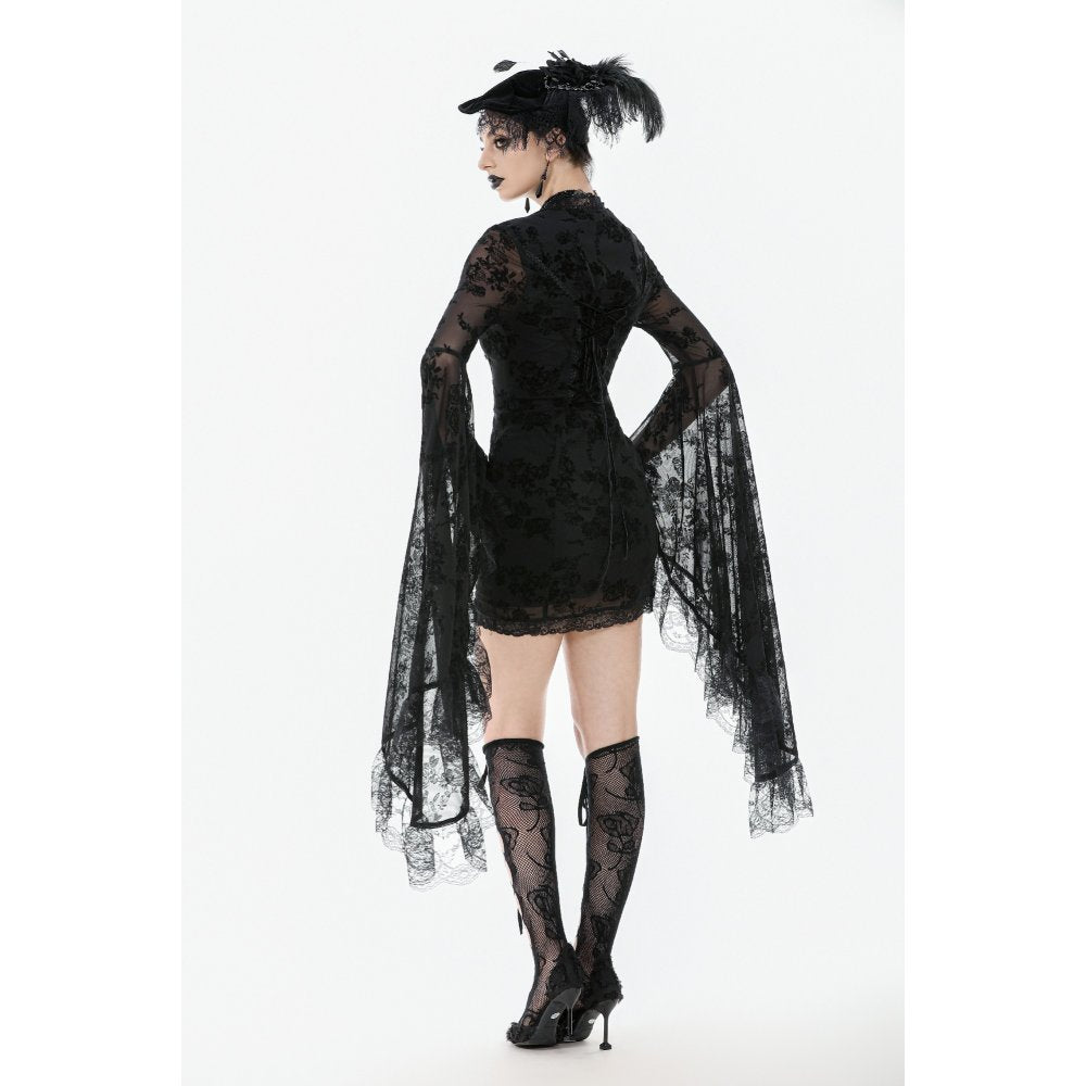 Dark In Love Minerva Black Lace Dress – Gothic Bell Sleeve Mini Dress
