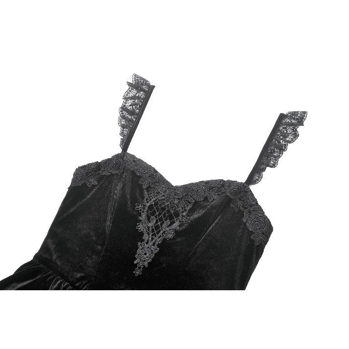 Dark in Love Nocturne Black Velvet Lace Ruffled Goth Dress