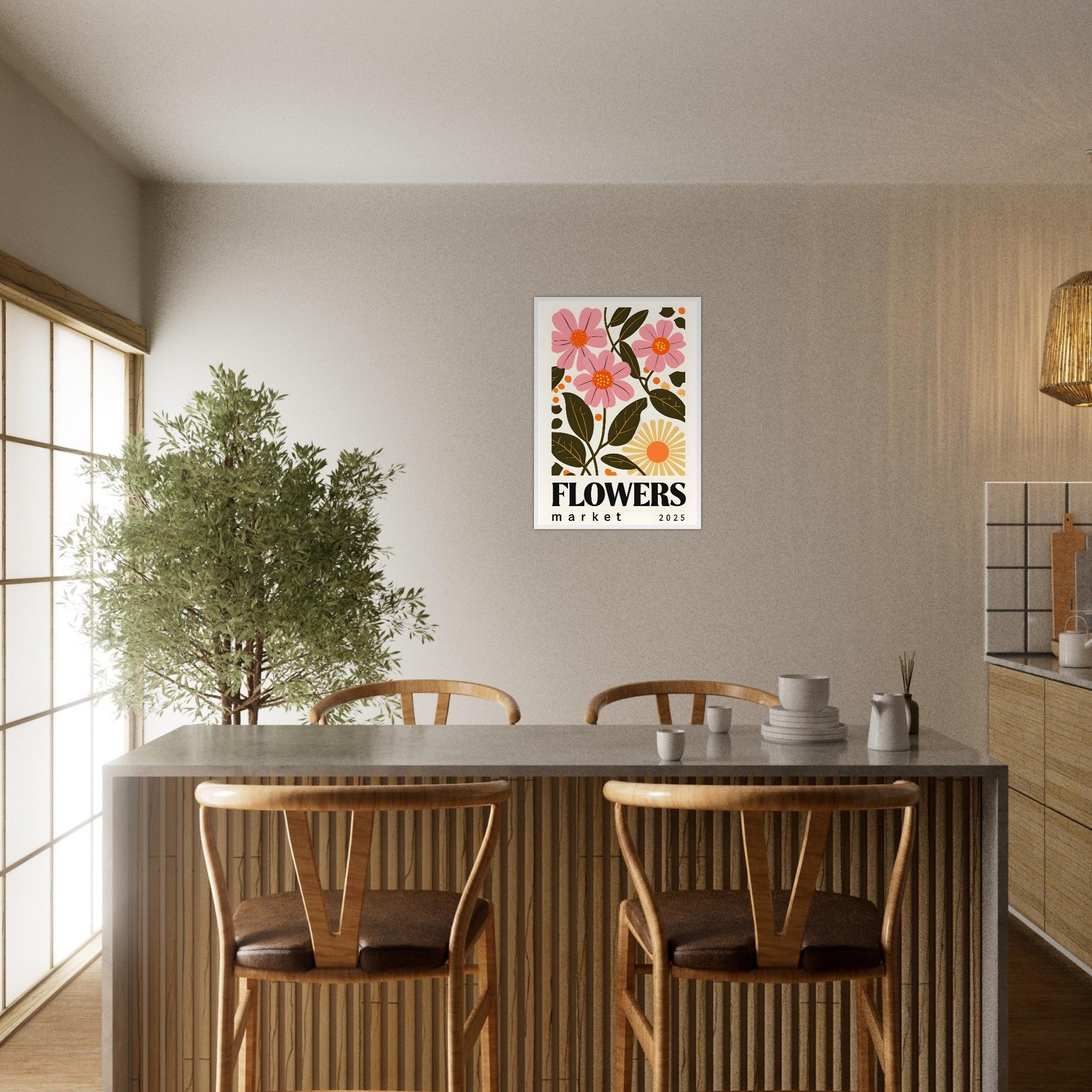 Minimalist Flower & Typography Framed Poster – Modern Floral Wall Art