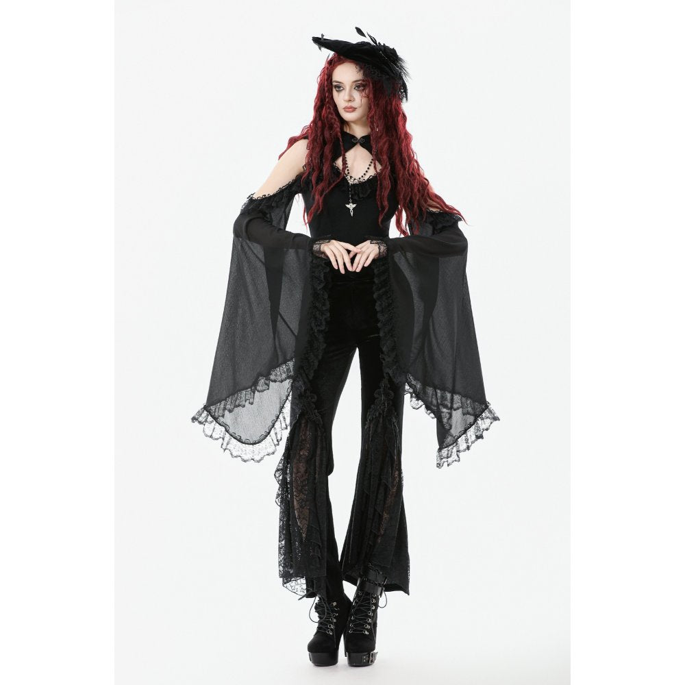 Dark in Love Erzebeth Black Velvet Lace Flare Trousers – Gothic Style