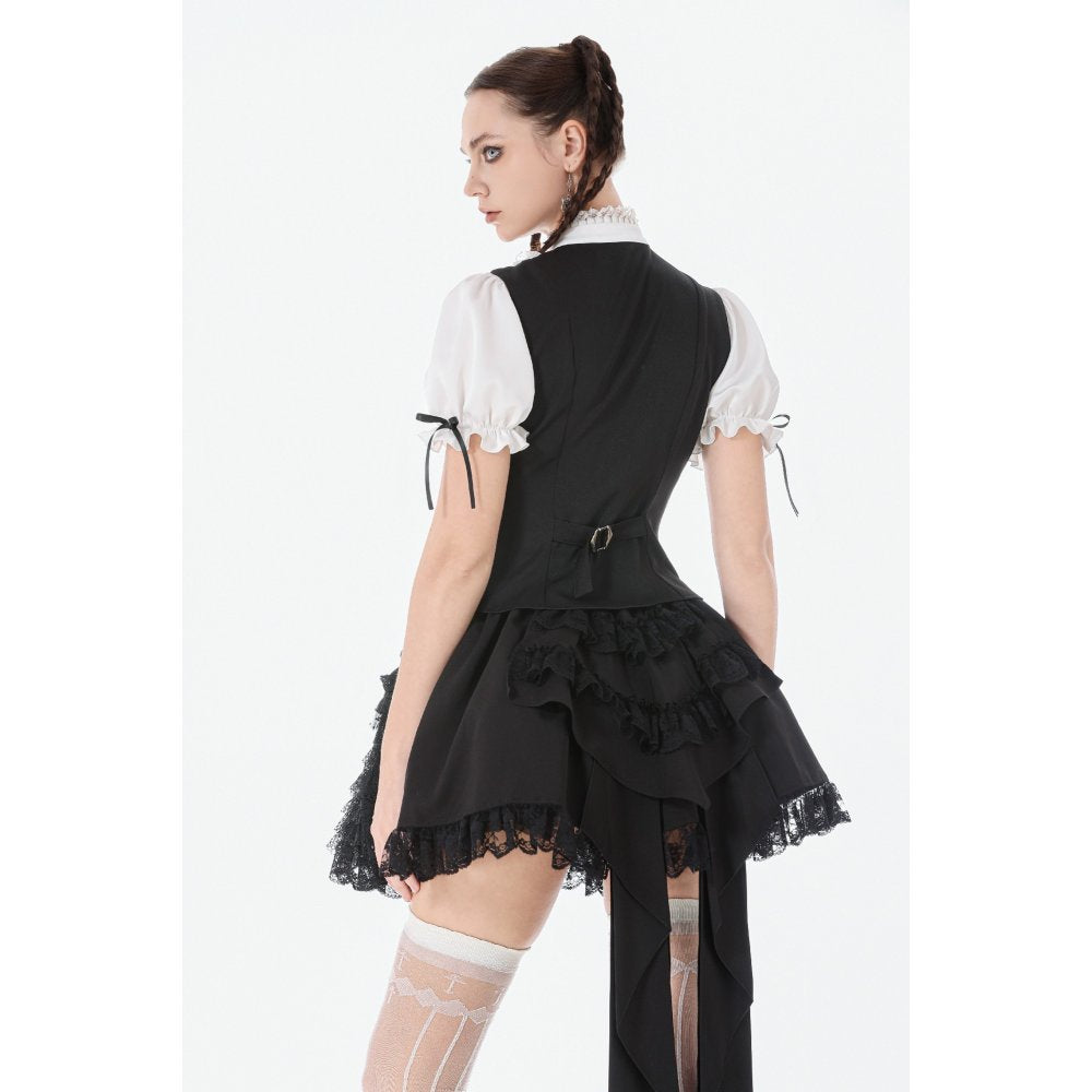 Dark In Love Beatrix Black Satin Ruffled Lace Goth Overskirt
