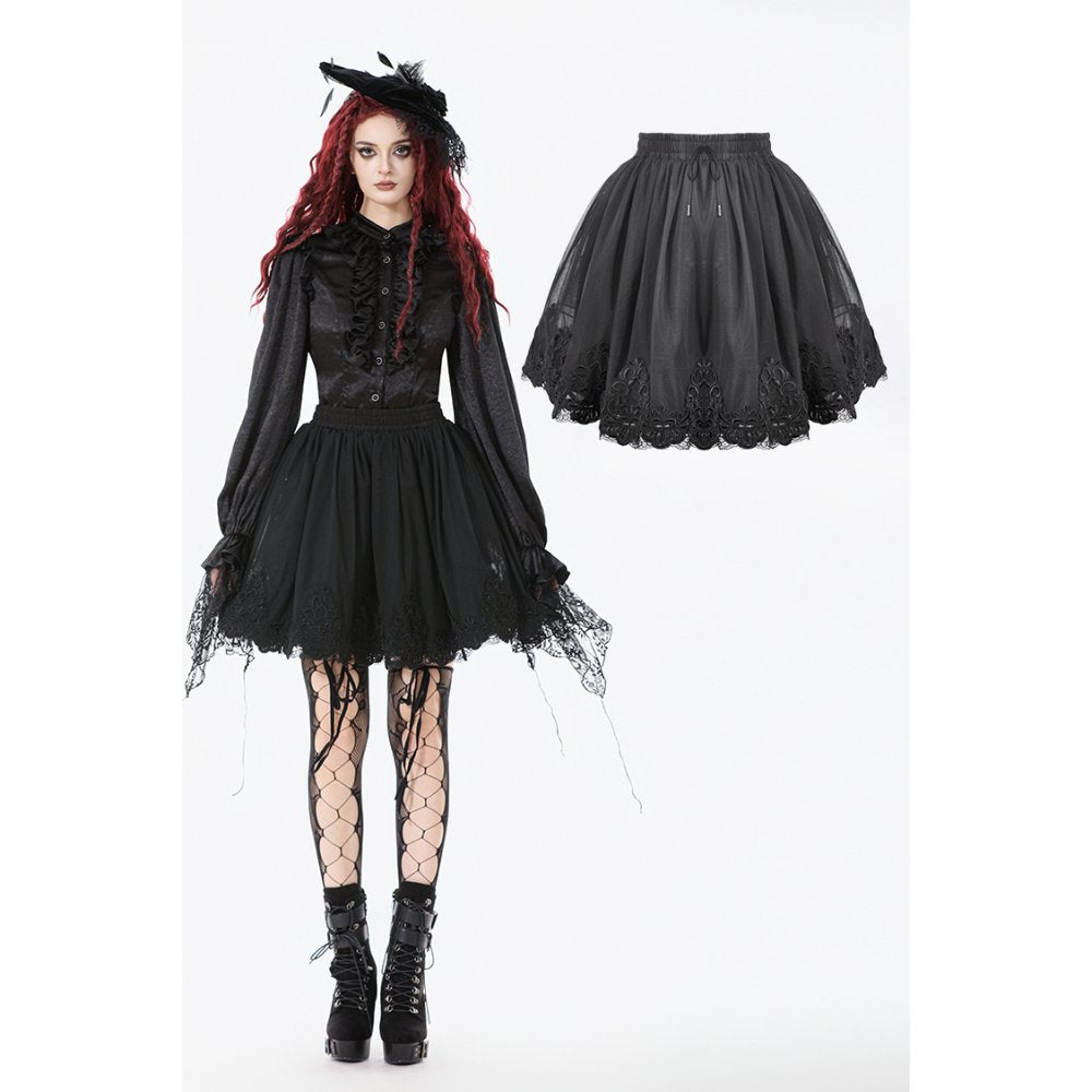 Dark in Love Bellatrix Gothic Embroidered Mesh Petticoat Skirt – Black