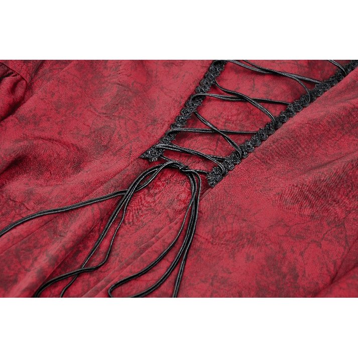 Dark in Love Vampiretta Red Distressed Frilly Blouse with Lace
