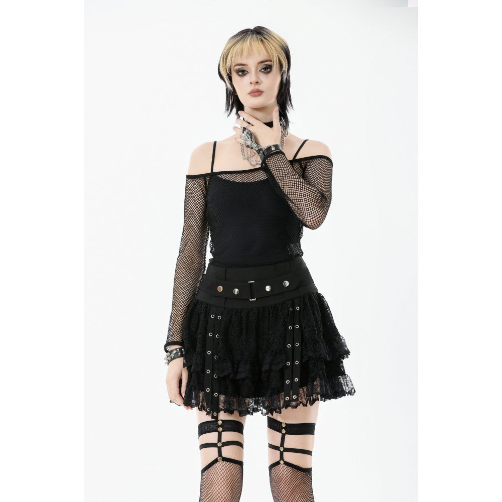 Dark in Love Lyra Fishnet Off-Shoulder Gothic Mesh Top – Black