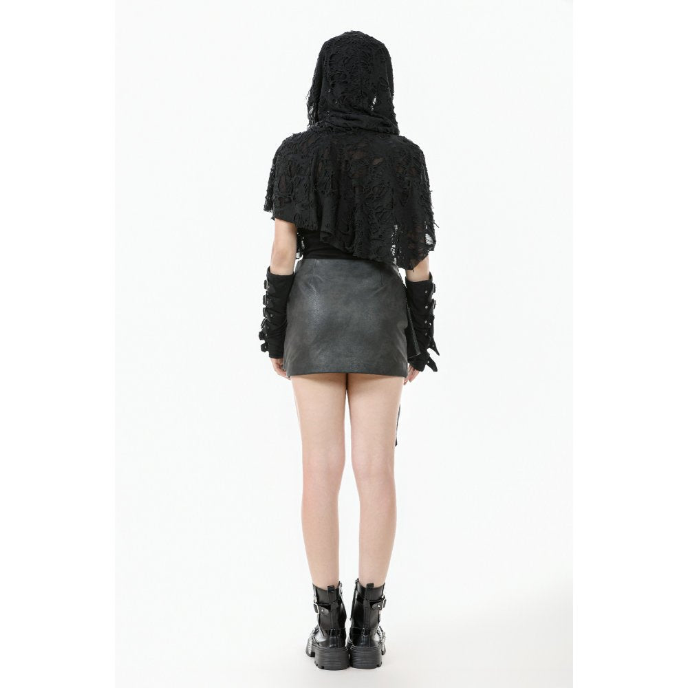Dark in Love Nyx Distressed Shredded Hooded Poncho | Gothic Lace Cape