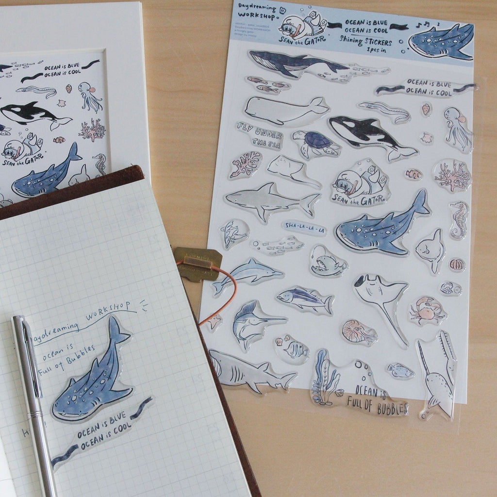 Ocean is Cool Resin Sticker Sheet - A Gator Life A5 Decorative Decals