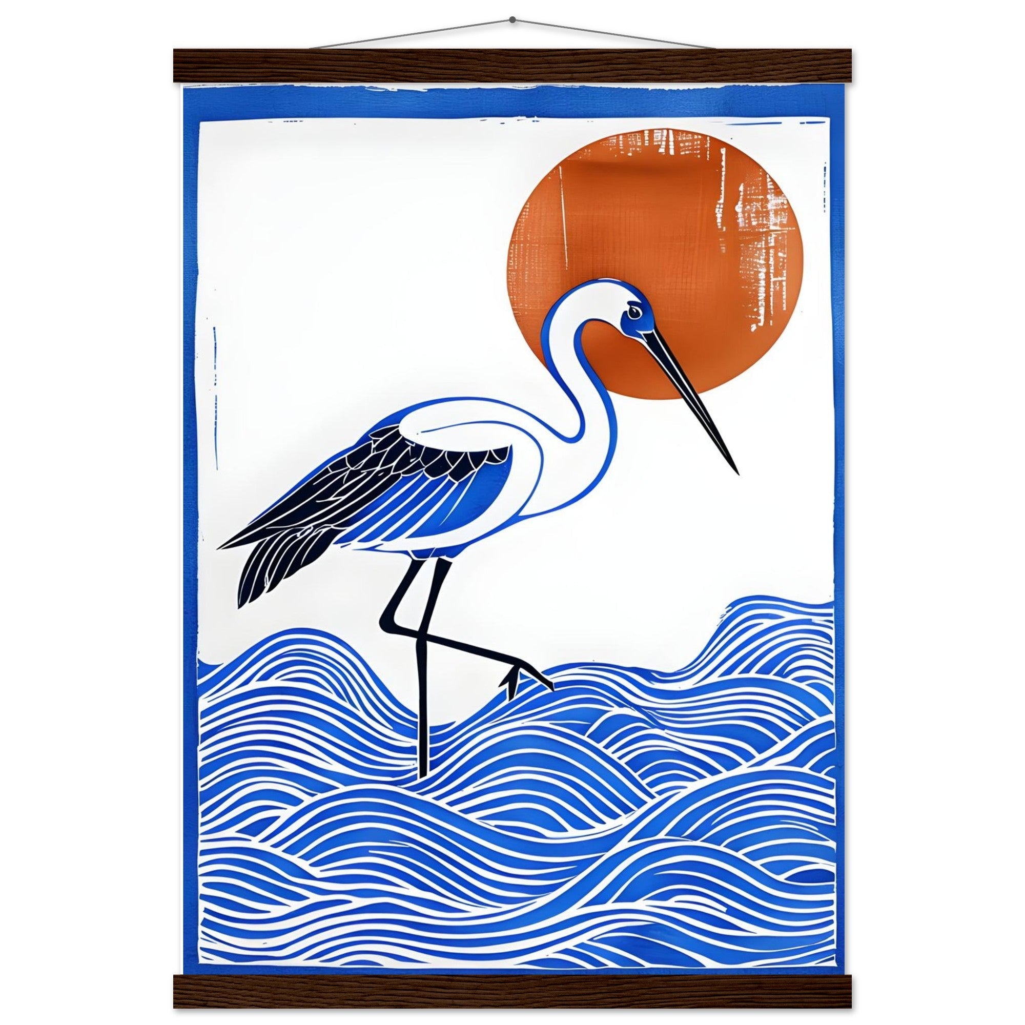 Minimalist Crane Wall Art Poster with Hanger - Japanese Ocean Prints - Modern Home Decor