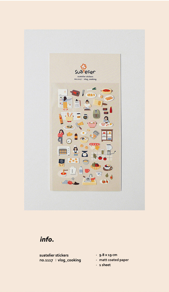 Suatelier Vlog Cooking Sticker Sheet – Decorative Journaling Decals