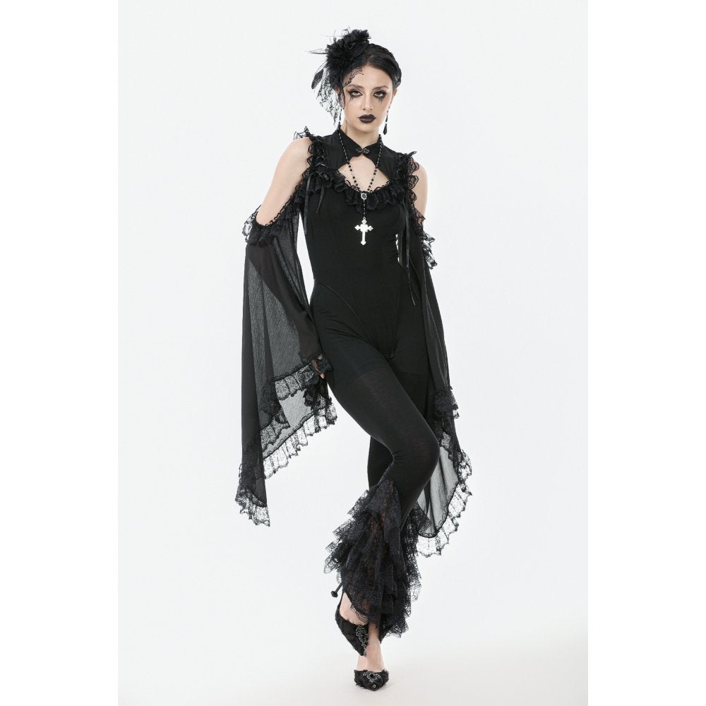 Dark in Love Goth Flare Leggings – Black High Waist Lace Frill