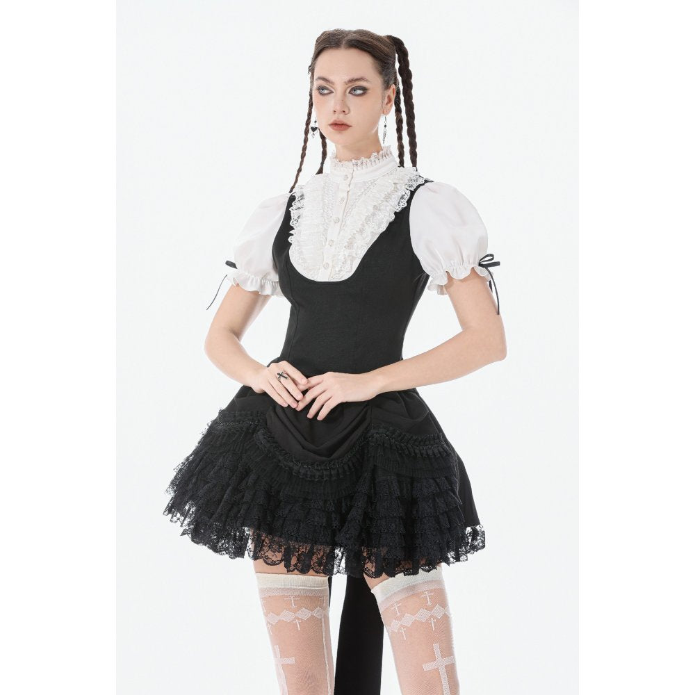 Dark in Love Court-Style Gothic Blouse | Black & White Lace Ruffle