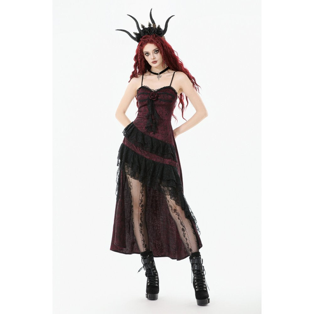 Dark in Love Belladonna Velvet Lace Dress – Gothic Wine Red Velveteen