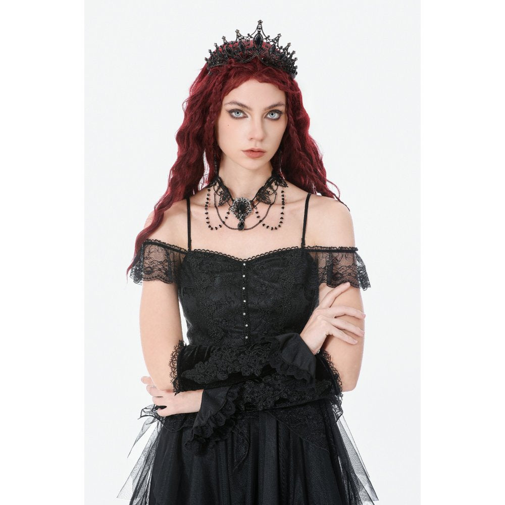 Dark in Love Lillian Victorian Lace Arm Warmers – Black Velvet Gothic