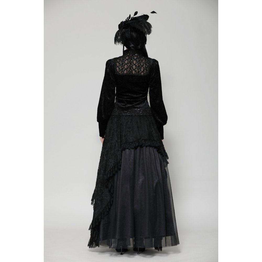Dark in Love Cyra Gothic Jacquard Velvet Bell Sleeve Turtle Neck Top