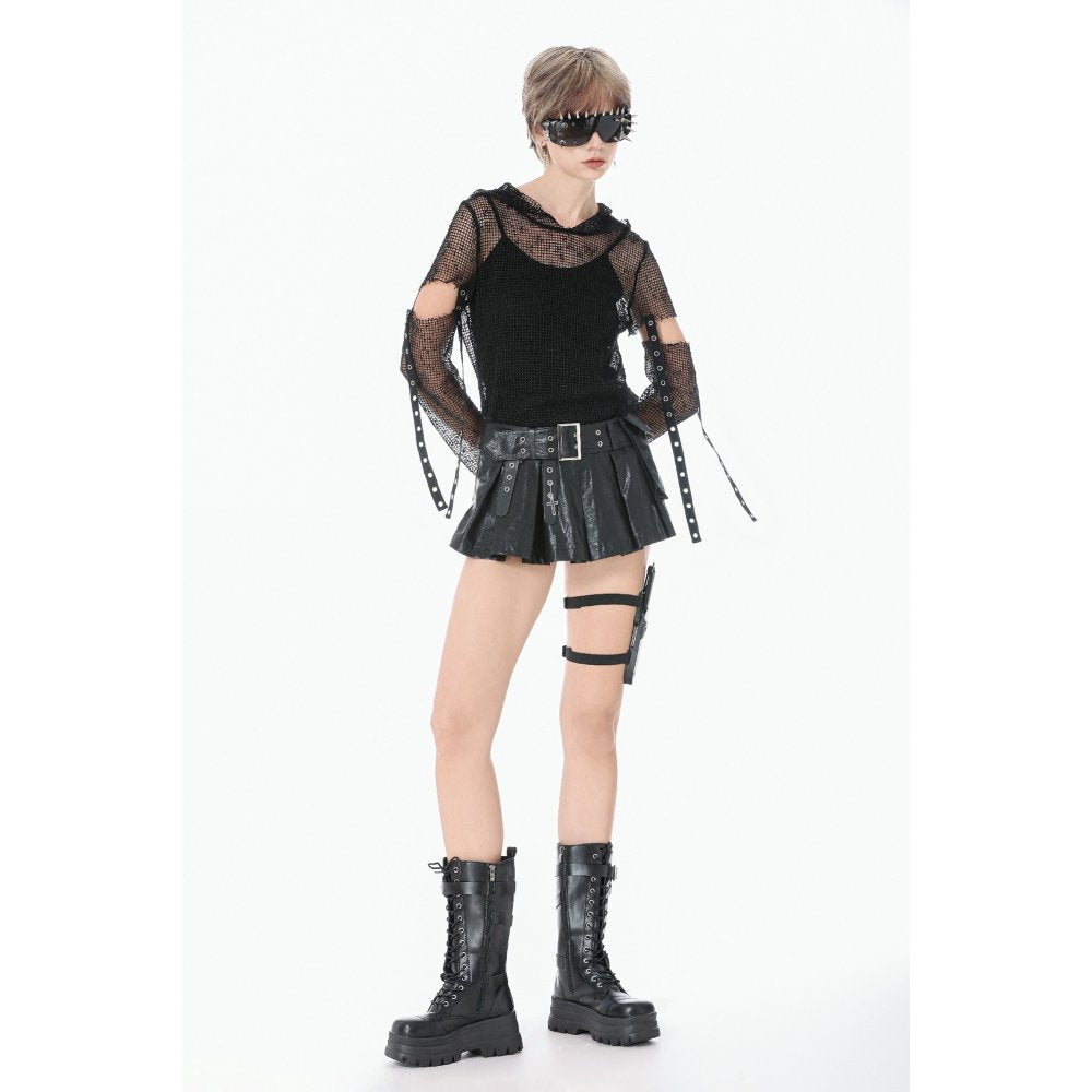 Dark in Love Punk Mesh Hollow-Out Hooded Top – Black Gothic Layer