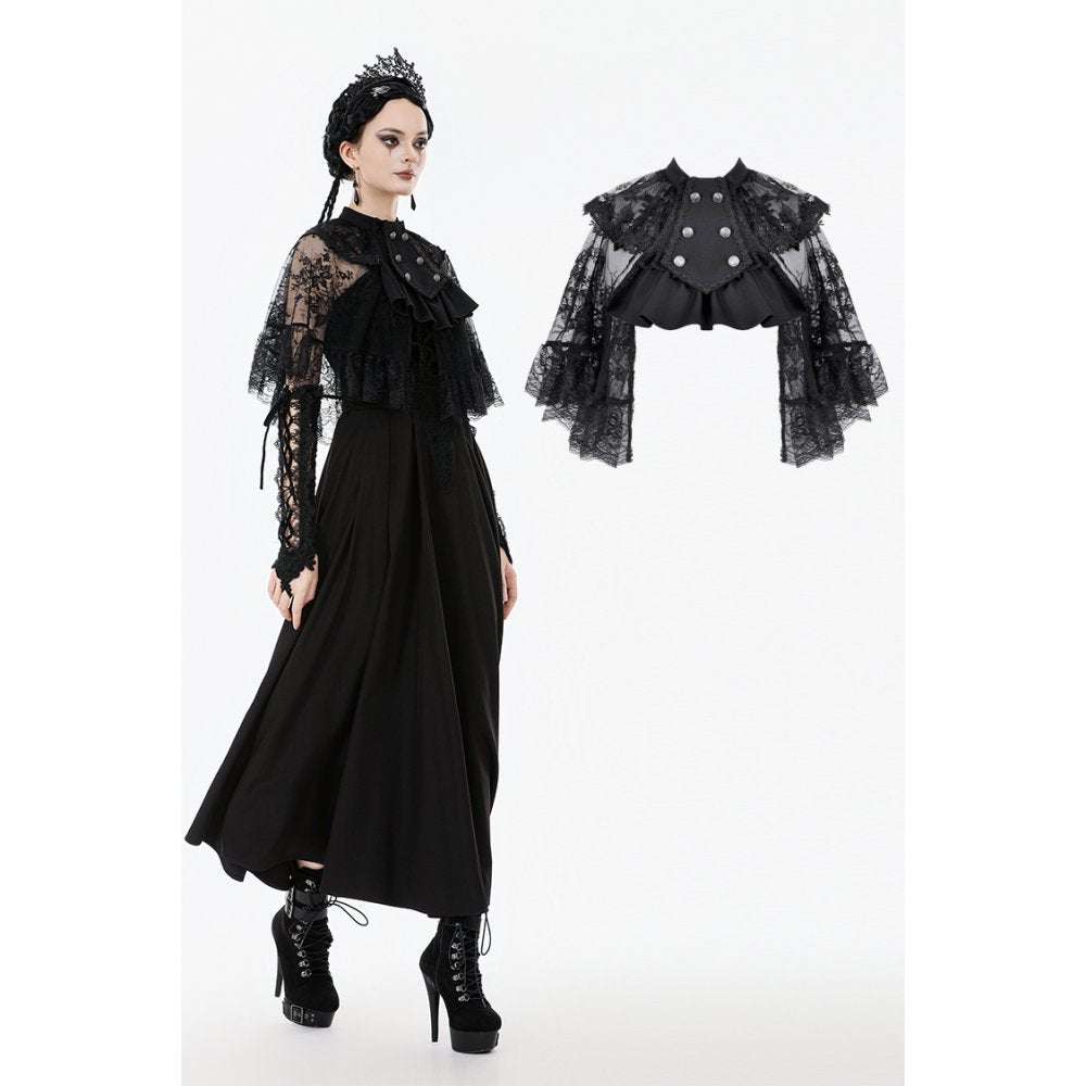 Dark in Love Bellatrix Lace Ruffle Capelet – Gothic Victorian Cape