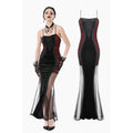 Dark in Love Lilith Goth Gown – Red & Black Velvet Mesh Panel Dress