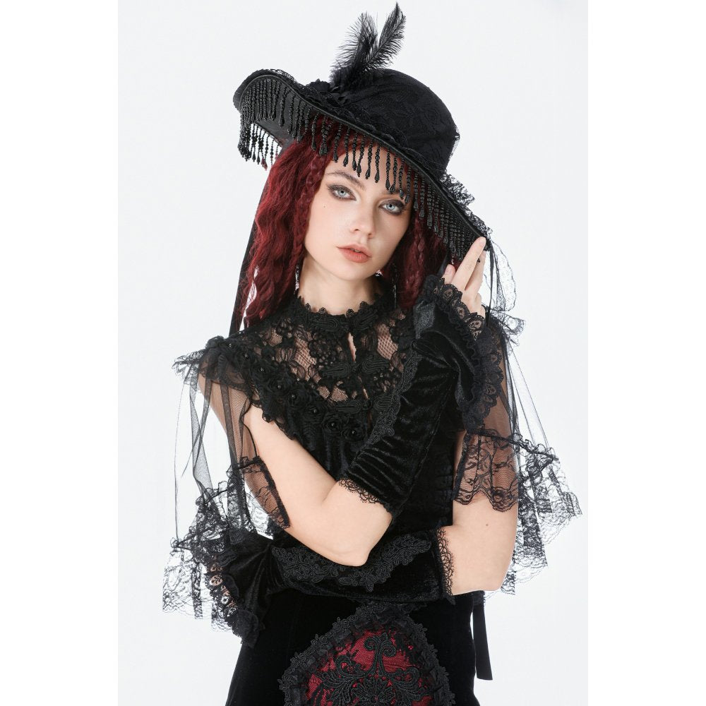 Dark in Love Lillian Victorian Lace Arm Warmers – Black Velvet Gothic