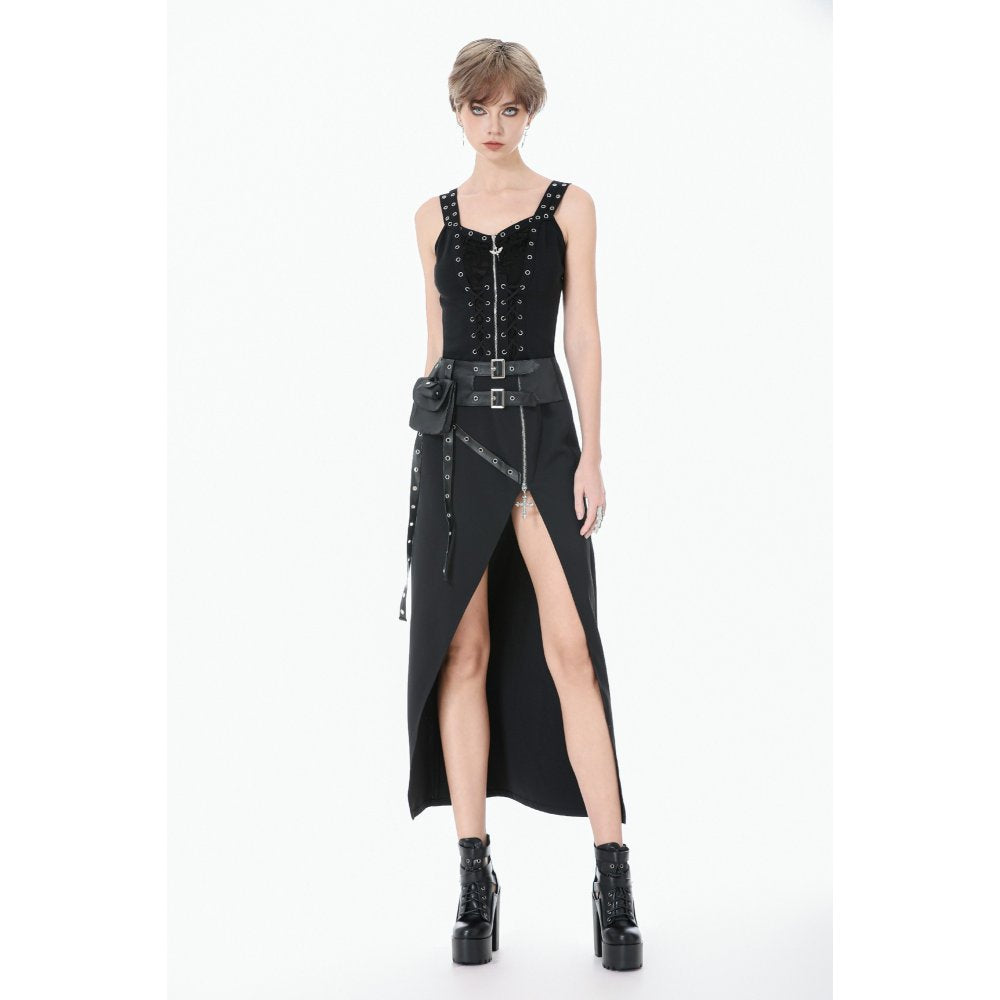 Dark in Love Punk Lace-Up Corset Top – Cotton Mesh Vest with Eyelets