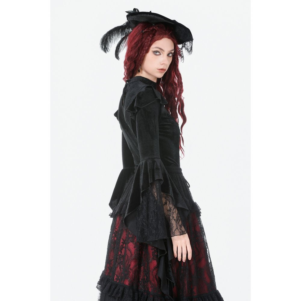 Dark in Love Gothic Velvet Lace High-Neck Top – Victorian Style