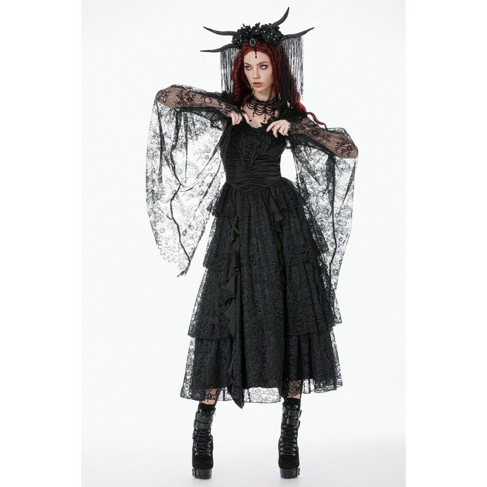 Dark In Love Gothic Lace Bell Sleeve Cape – Dragon Embroidery
