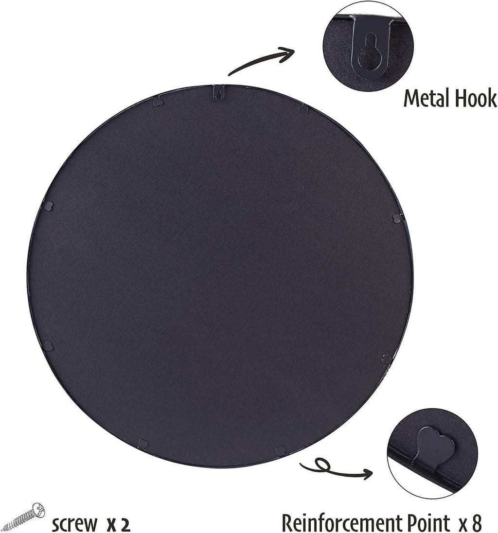 ZENIDA Round Wall Mirror – 50cm Black Metal Frame Modern Bathroom Decor